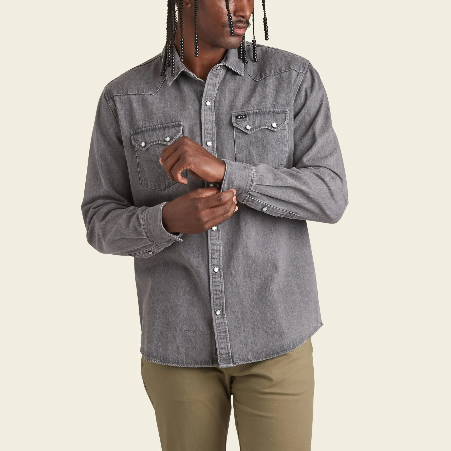 Dust Up Denim Snapshirt in Jovi Grey Wash