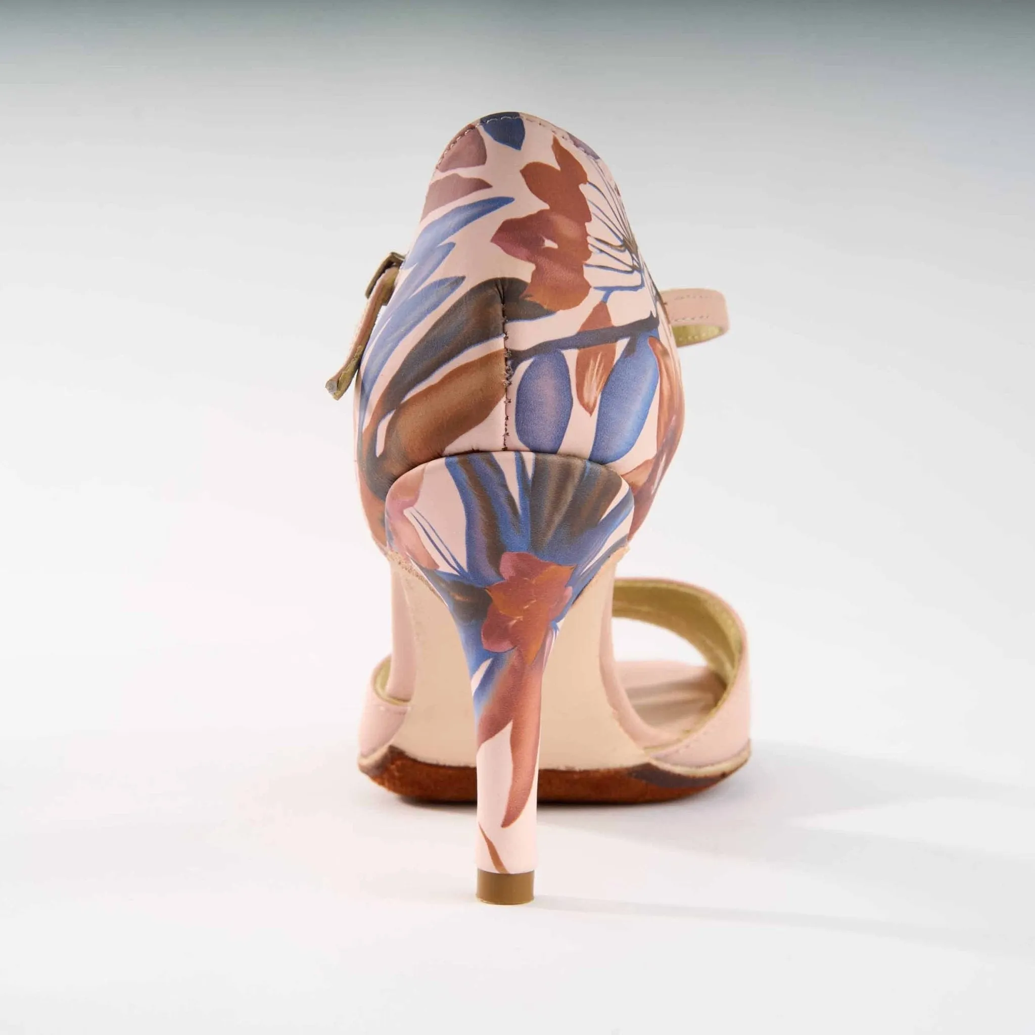 Elegant Nude and Blue Floral - Handmade Tango Shoes - Dana 4211