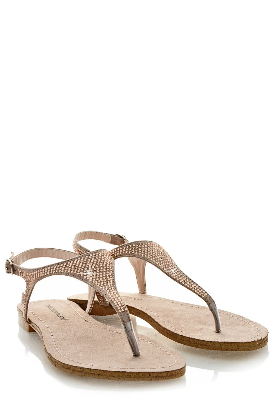 FRANCESCO MILANO ARETHA Beige Crystal Leather Women Sandals