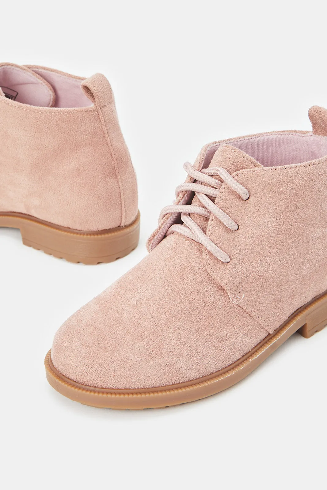 Girls Pink Lace-Up Ankle Boots