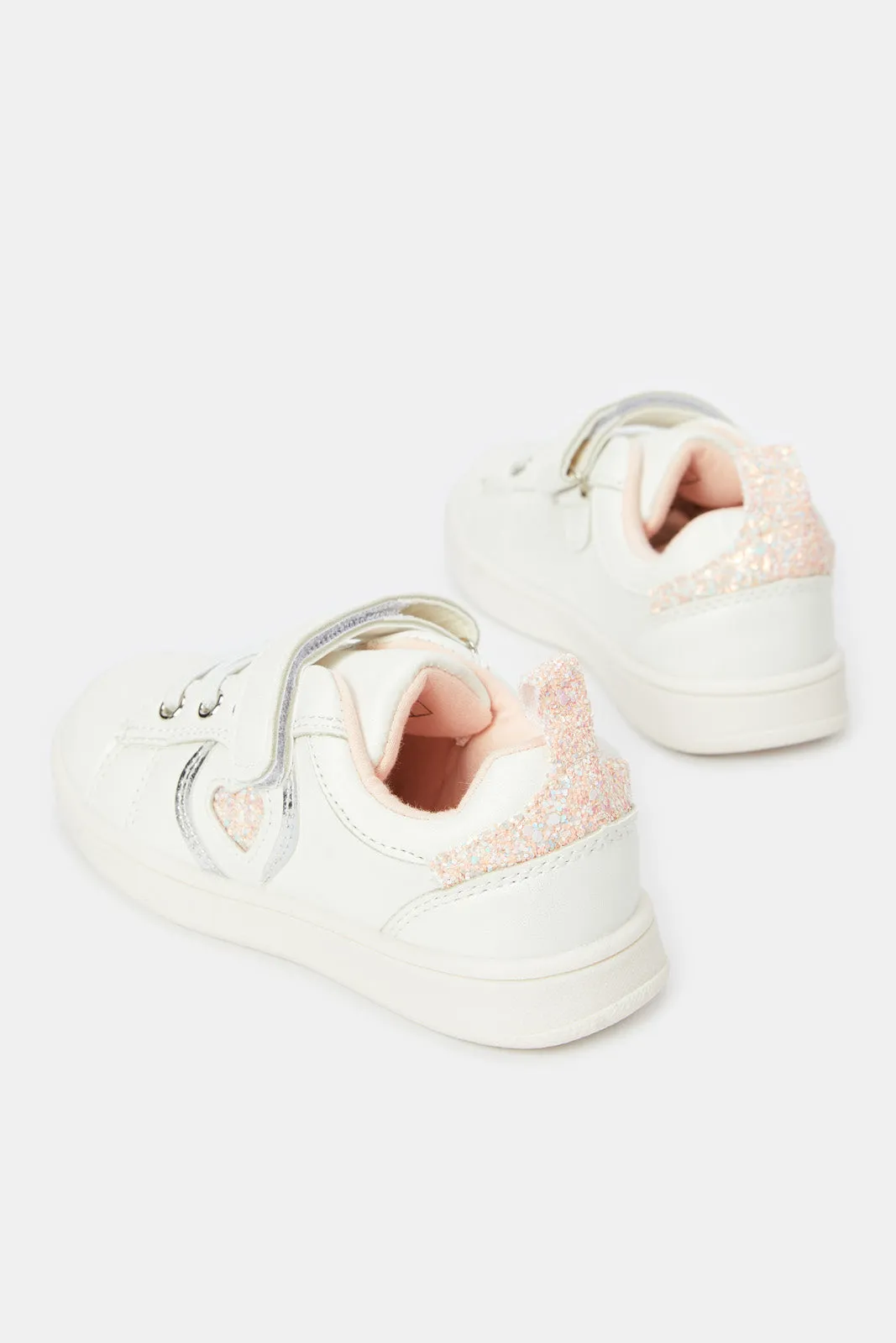 Girls White Velcro Strap Sneaker