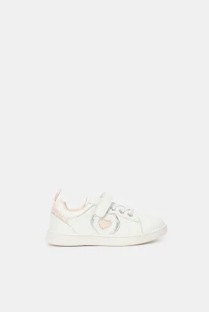 Girls White Velcro Strap Sneaker