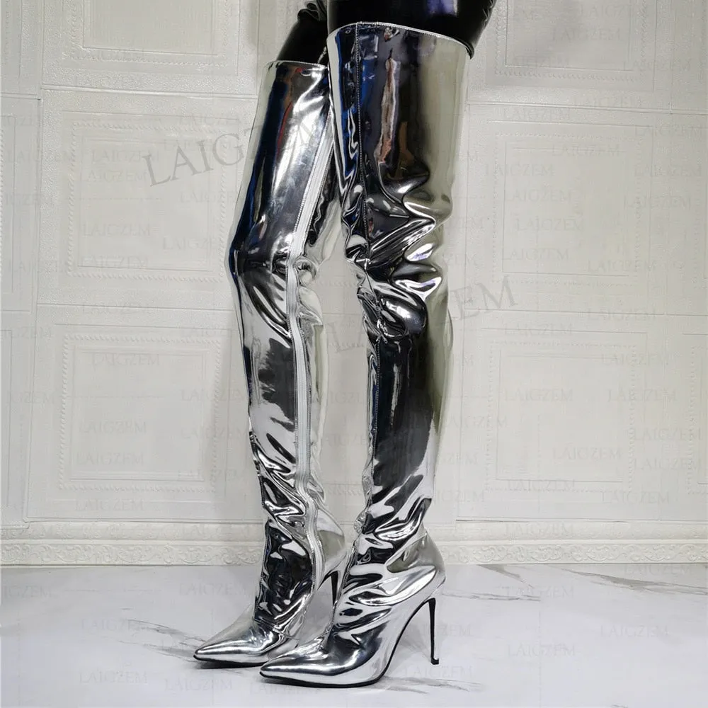 Gold and Silver Thigh High High Boots Large Sizes