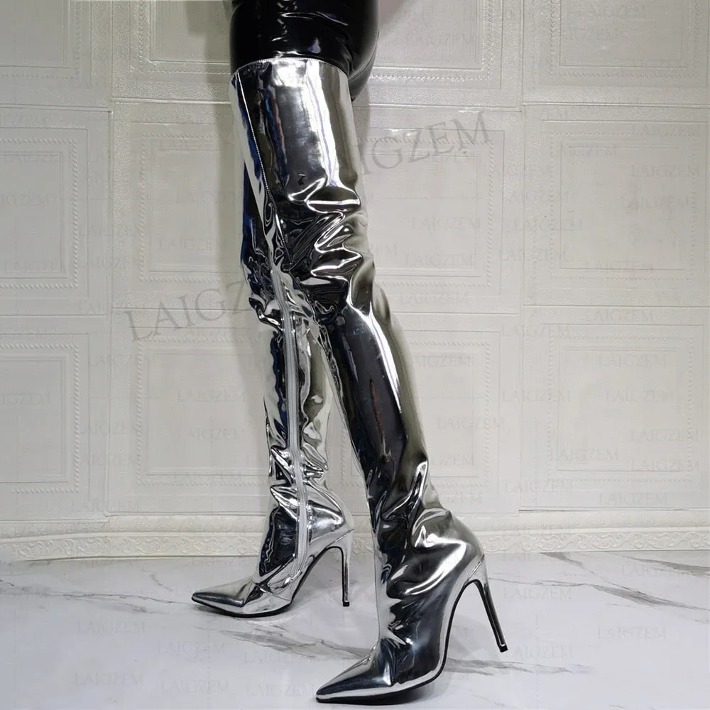 Gold and Silver Thigh High High Boots Large Sizes