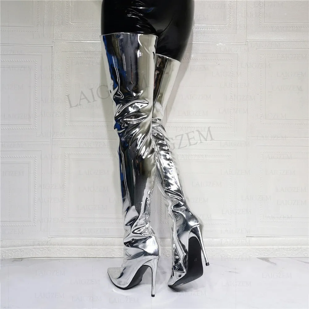 Gold and Silver Thigh High High Boots Large Sizes