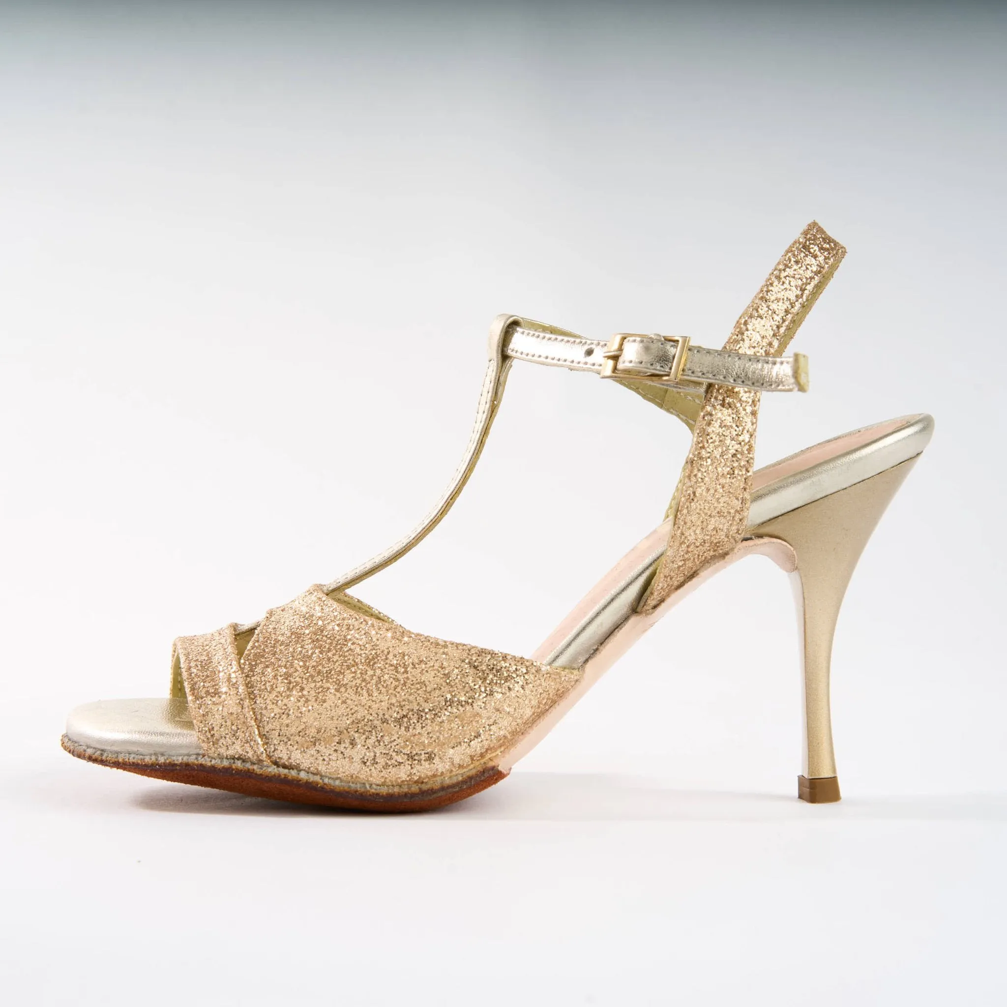 Gold Sparkle with Gold Leather - Handmade Tango Shoes - Dana 4092