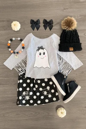 Gray Polka Dot Ghost Denim Skirt Set