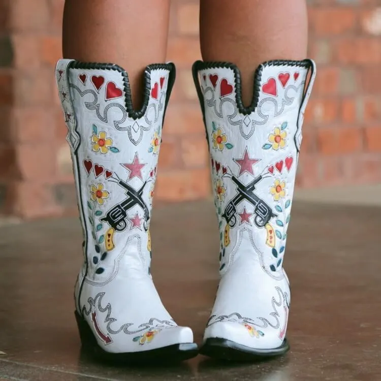 Guns Embroidery Western Cowgirl Cowboy Boots