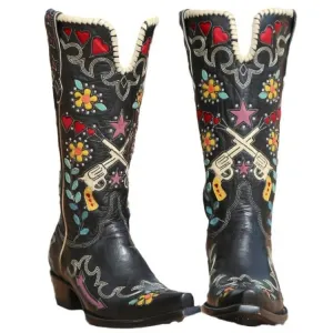 Guns Embroidery Western Cowgirl Cowboy Boots