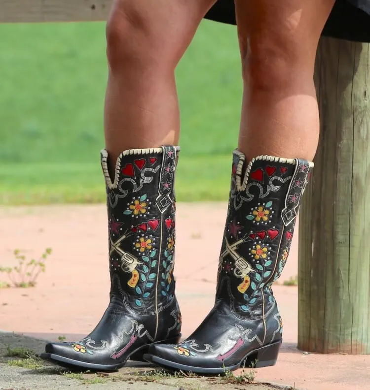 Guns Embroidery Western Cowgirl Cowboy Boots