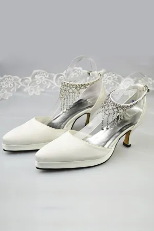 Handmade Beautiful Ankle Strap Prom Shoes With Beads S35