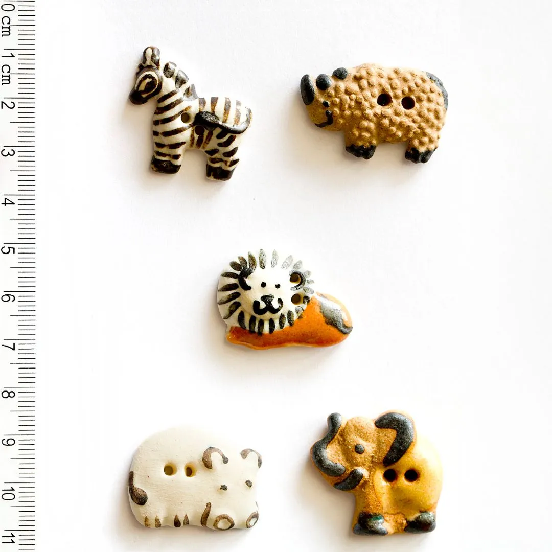 Handmade Buttons Wild Animals - Set of 5 (L253)