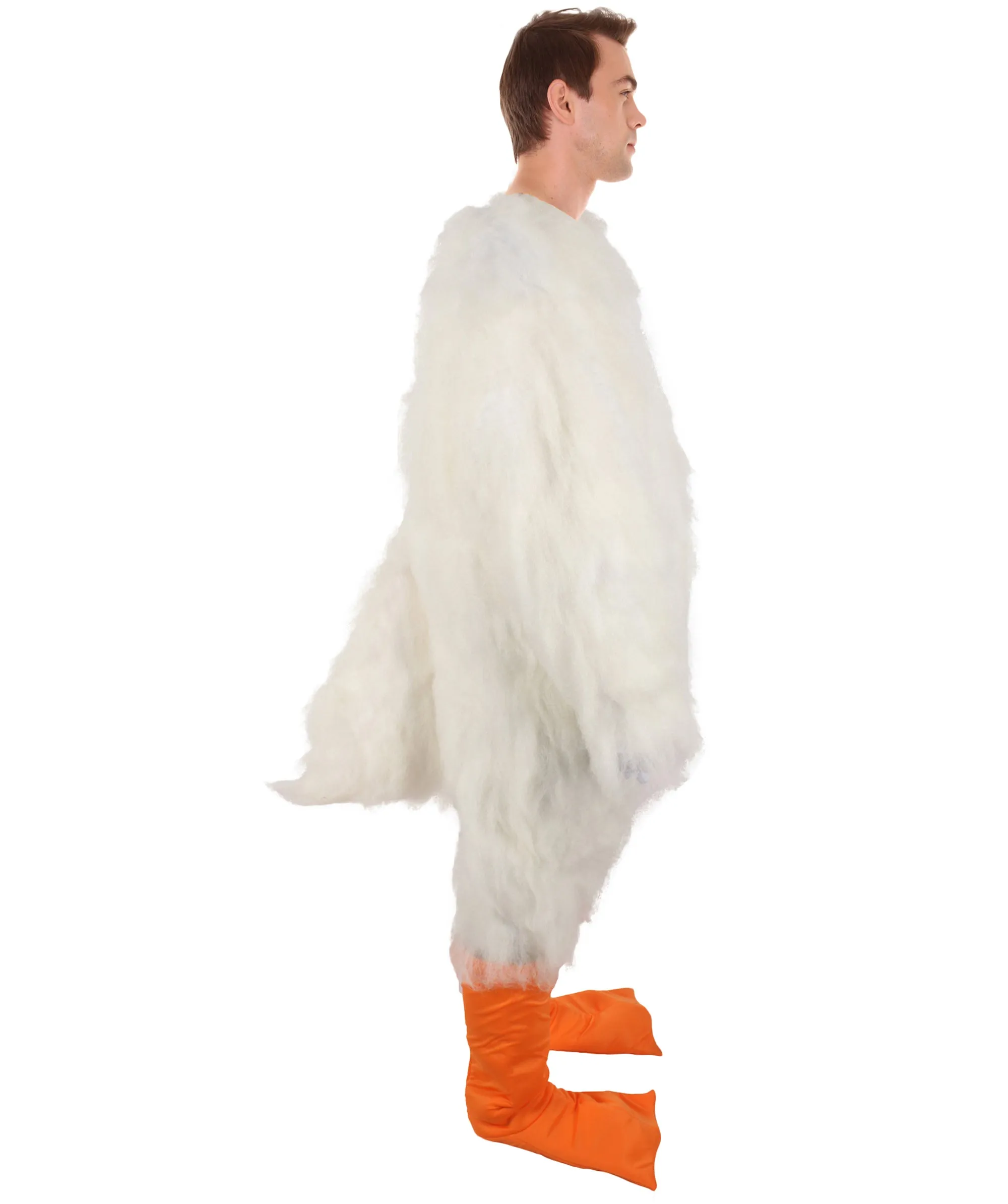 HPO Adult White and Orange Furry Stroke Costume with Beak and Tail I Best for Halloween I Flame-retardant Synthetic Fiber With Fabric Included