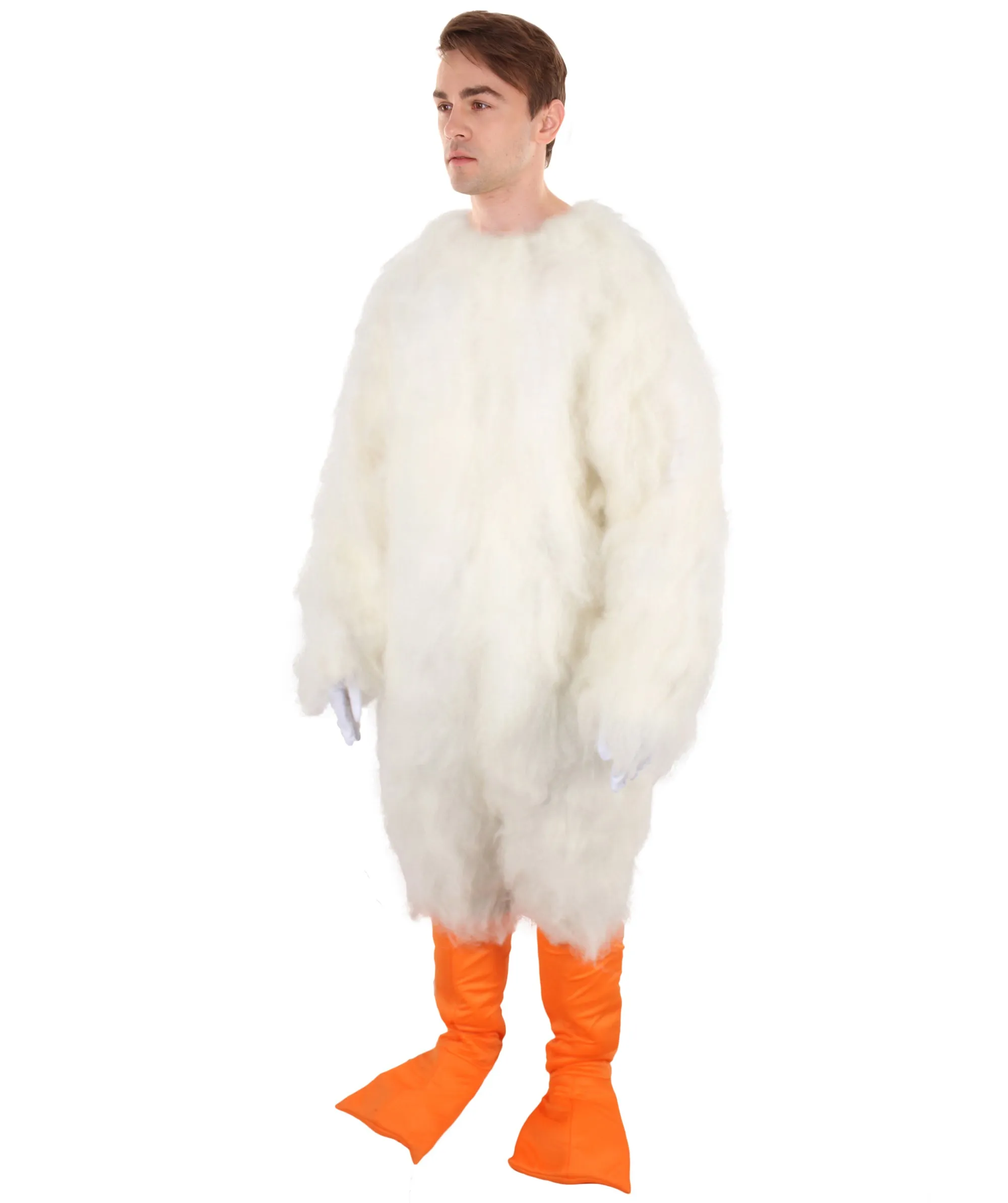 HPO Adult White and Orange Furry Stroke Costume with Beak and Tail I Best for Halloween I Flame-retardant Synthetic Fiber With Fabric Included