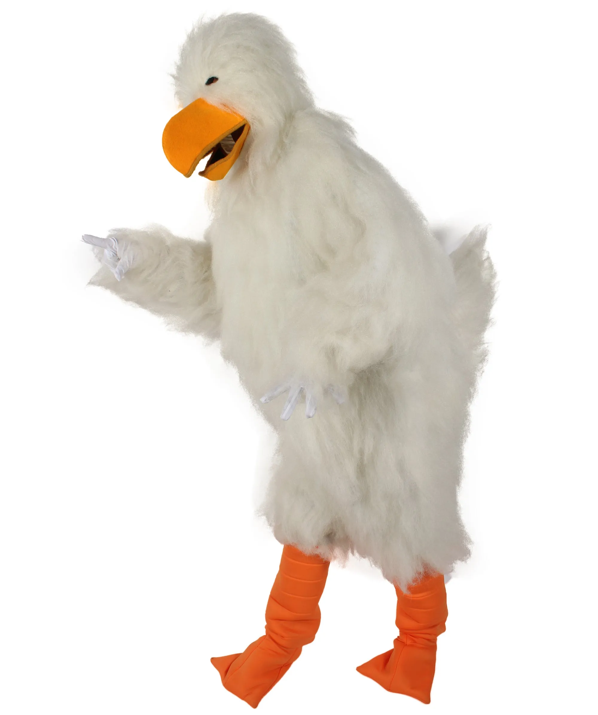 HPO Adult White and Orange Furry Stroke Costume with Beak and Tail I Best for Halloween I Flame-retardant Synthetic Fiber With Fabric Included