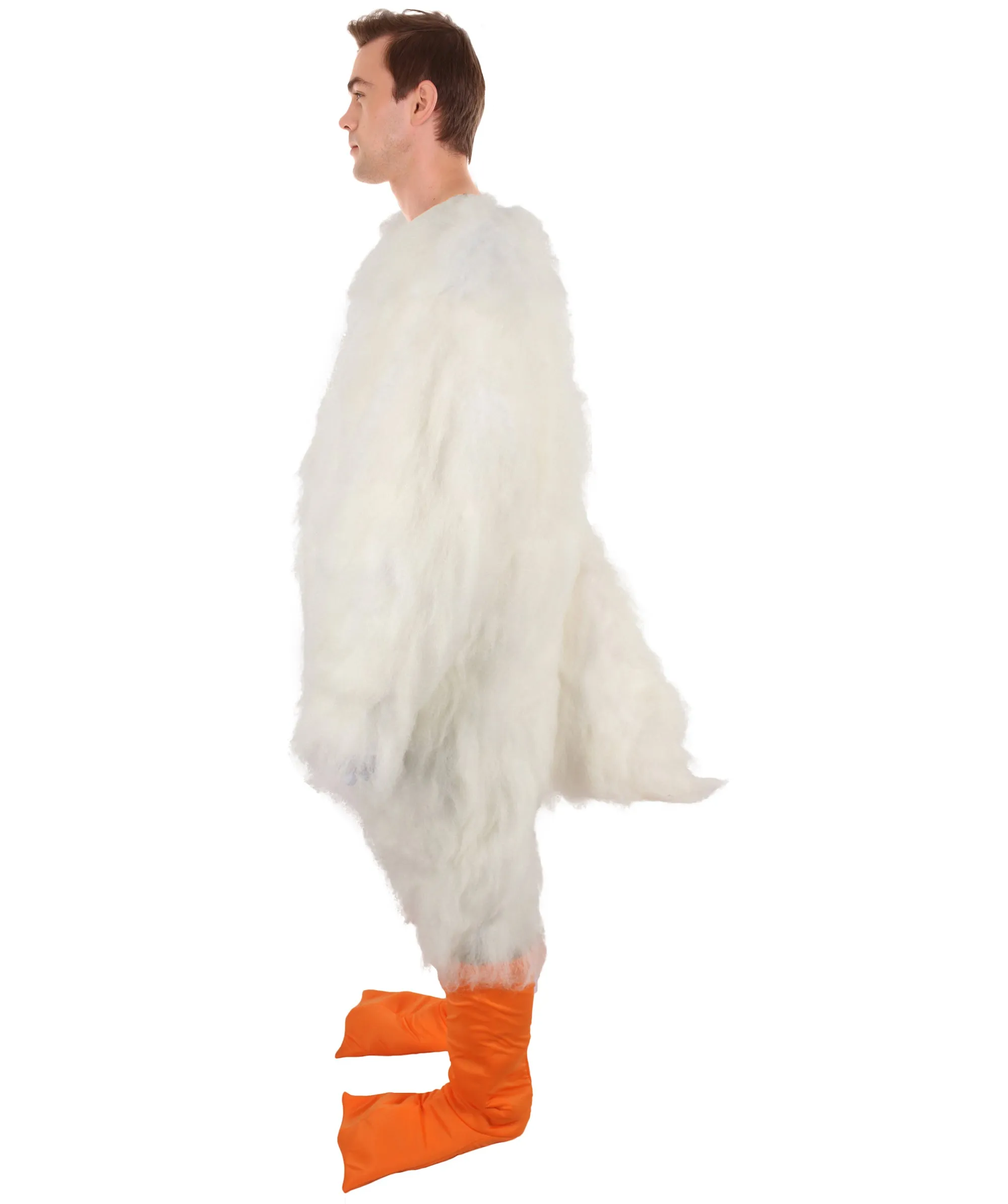 HPO Adult White and Orange Furry Stroke Costume with Beak and Tail I Best for Halloween I Flame-retardant Synthetic Fiber With Fabric Included