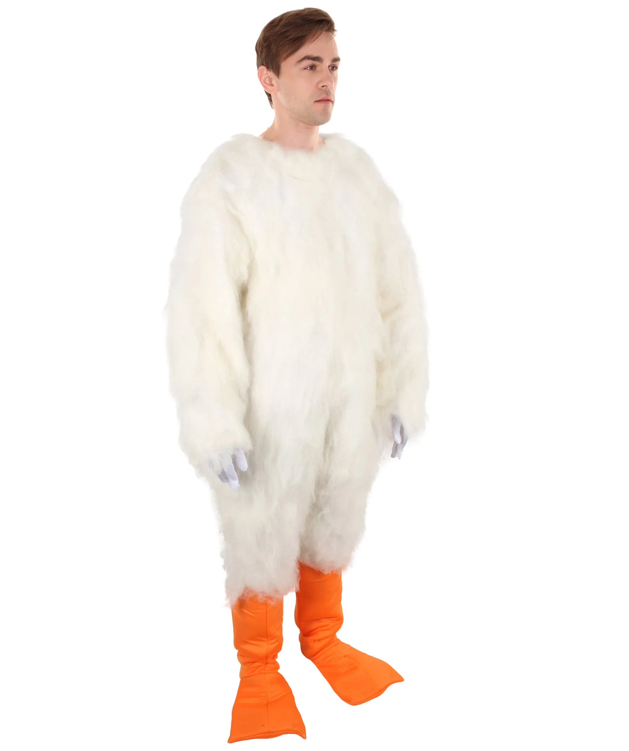 HPO Adult White and Orange Furry Stroke Costume with Beak and Tail I Best for Halloween I Flame-retardant Synthetic Fiber With Fabric Included