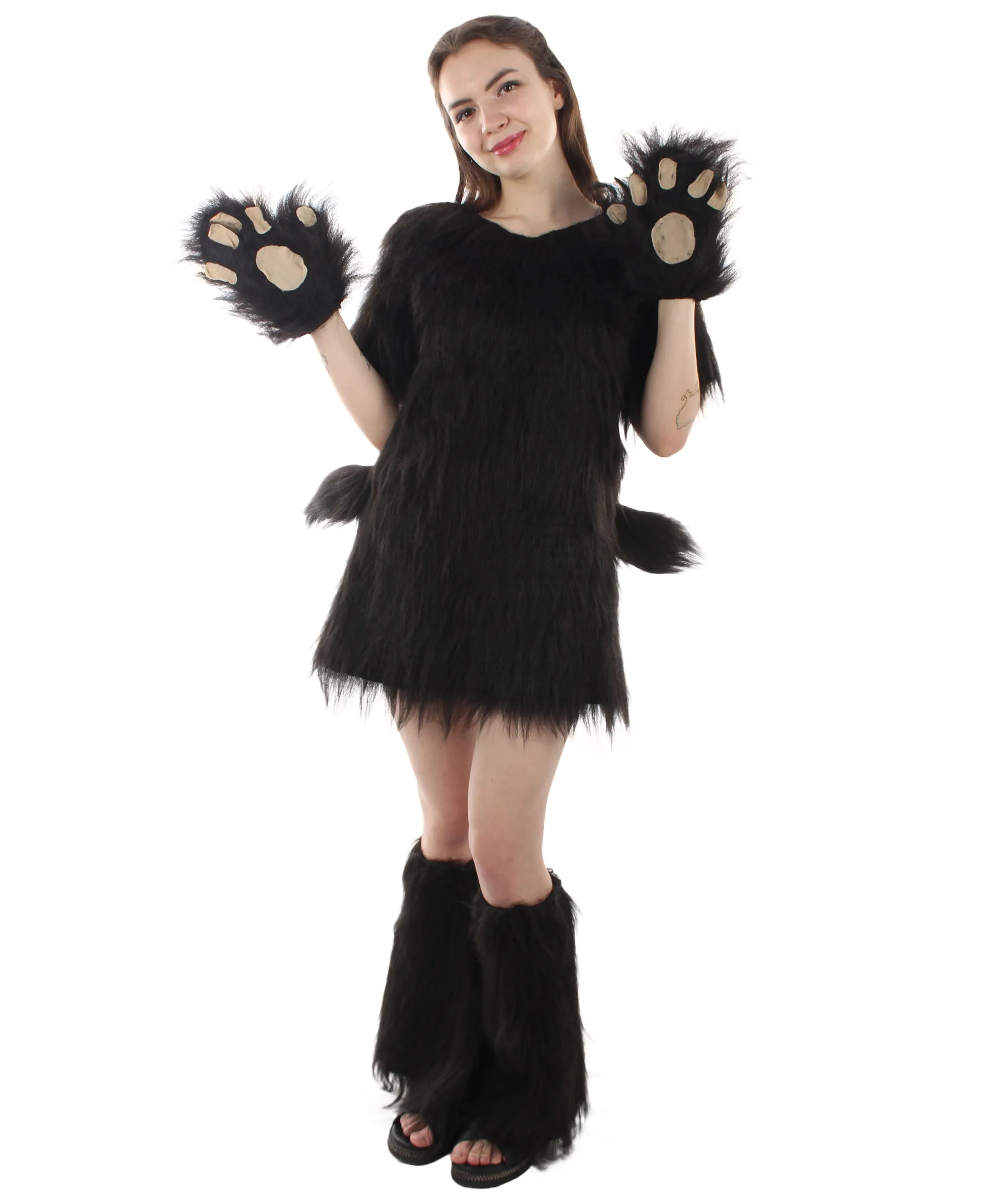 HPO Black Bear Costume with Boots and Paw Gloves  - Long Synthetic Fibers