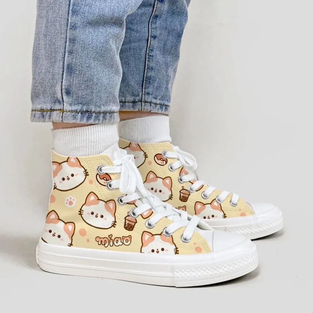 Kawaii Miao Kitty High Top Canvas Shoes - Unisex