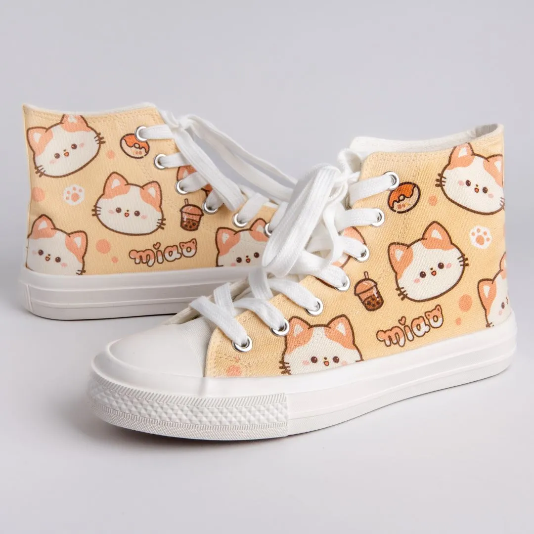 Kawaii Miao Kitty High Top Canvas Shoes - Unisex