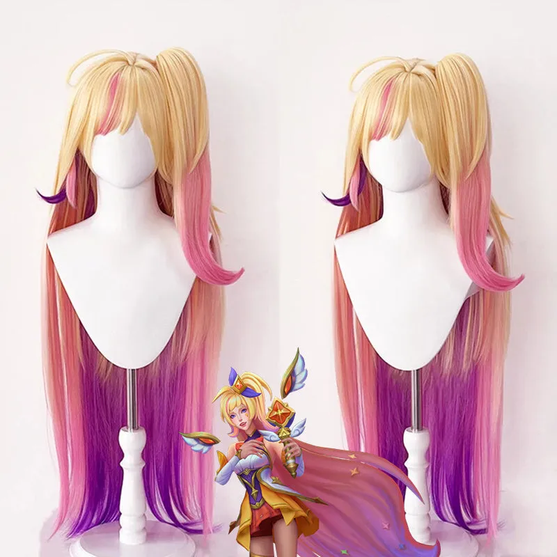 League Of Legends LOL Wild Rift Star Guardian Seraphine Golden Pink Purple Cosplay Wig