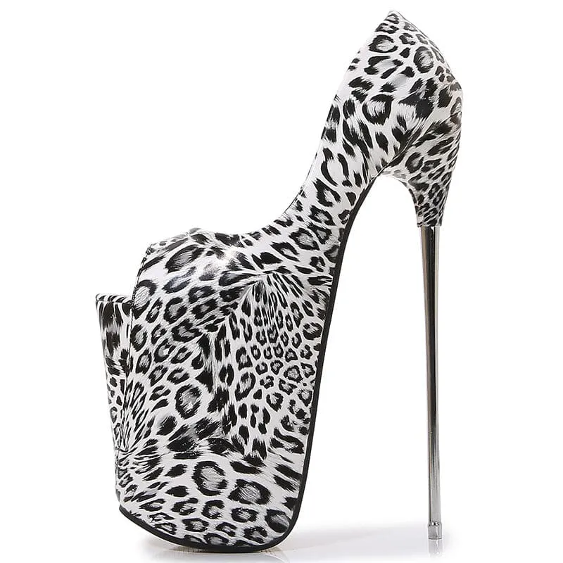 Leopard Print Fish Mouth High Metal Heel Stilettos for Bold Style