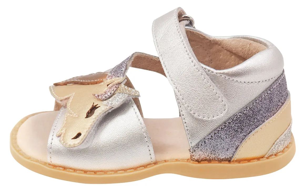 Livie & Luca Girl's Unicorn Sandals, Silver Metallic