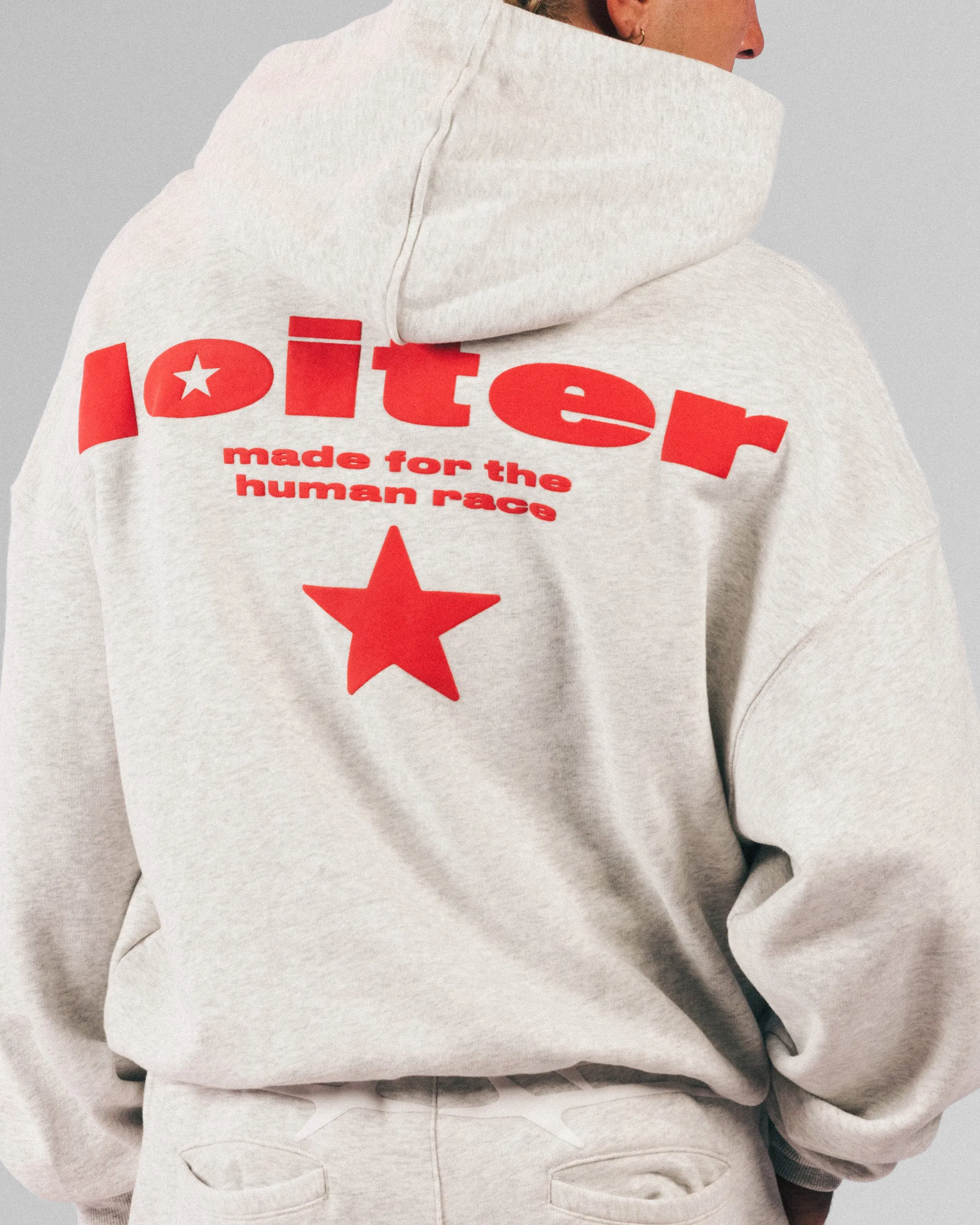 Loiter Celestial Full Zip Hoodie Light Grey Marl