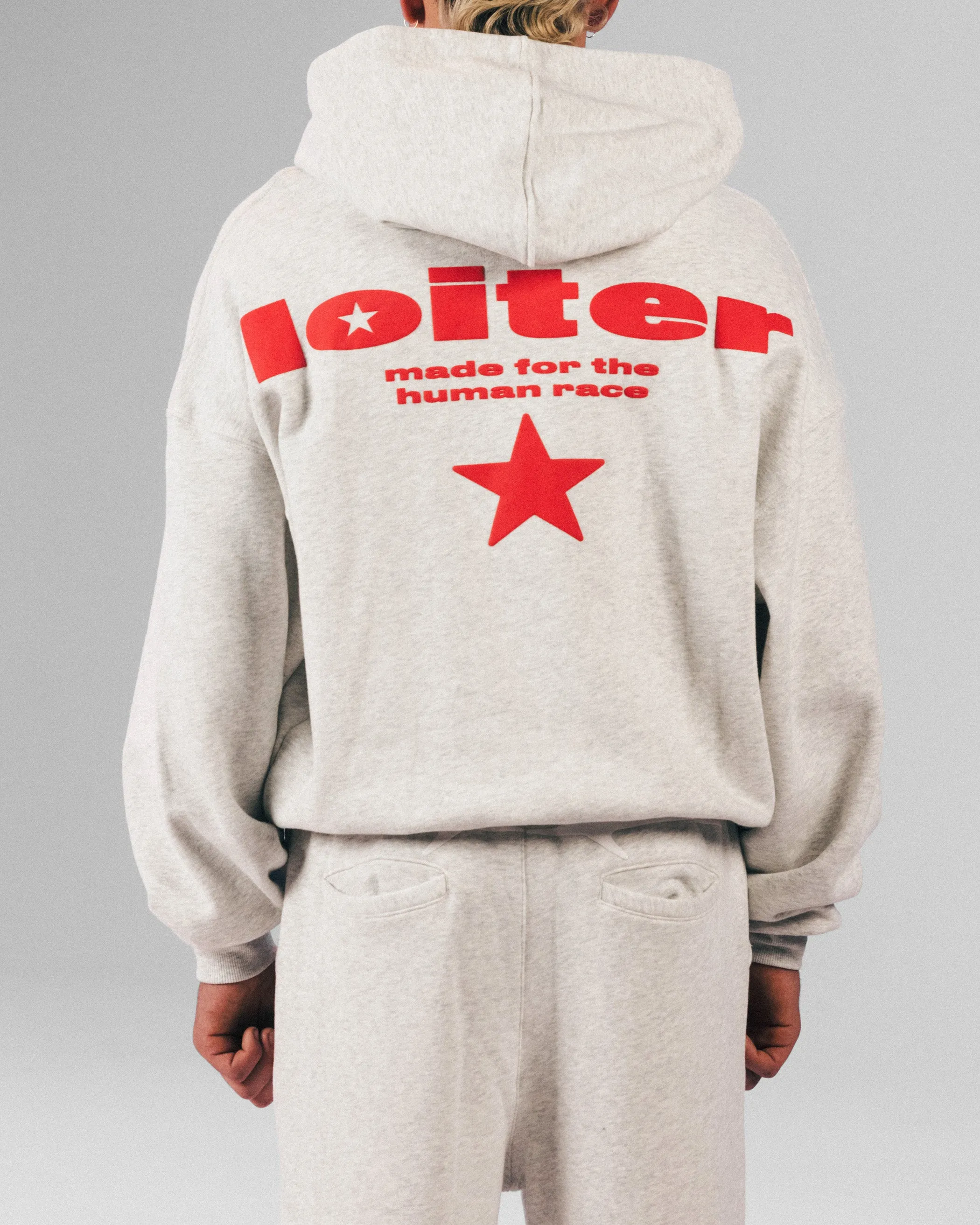 Loiter Celestial Full Zip Hoodie Light Grey Marl