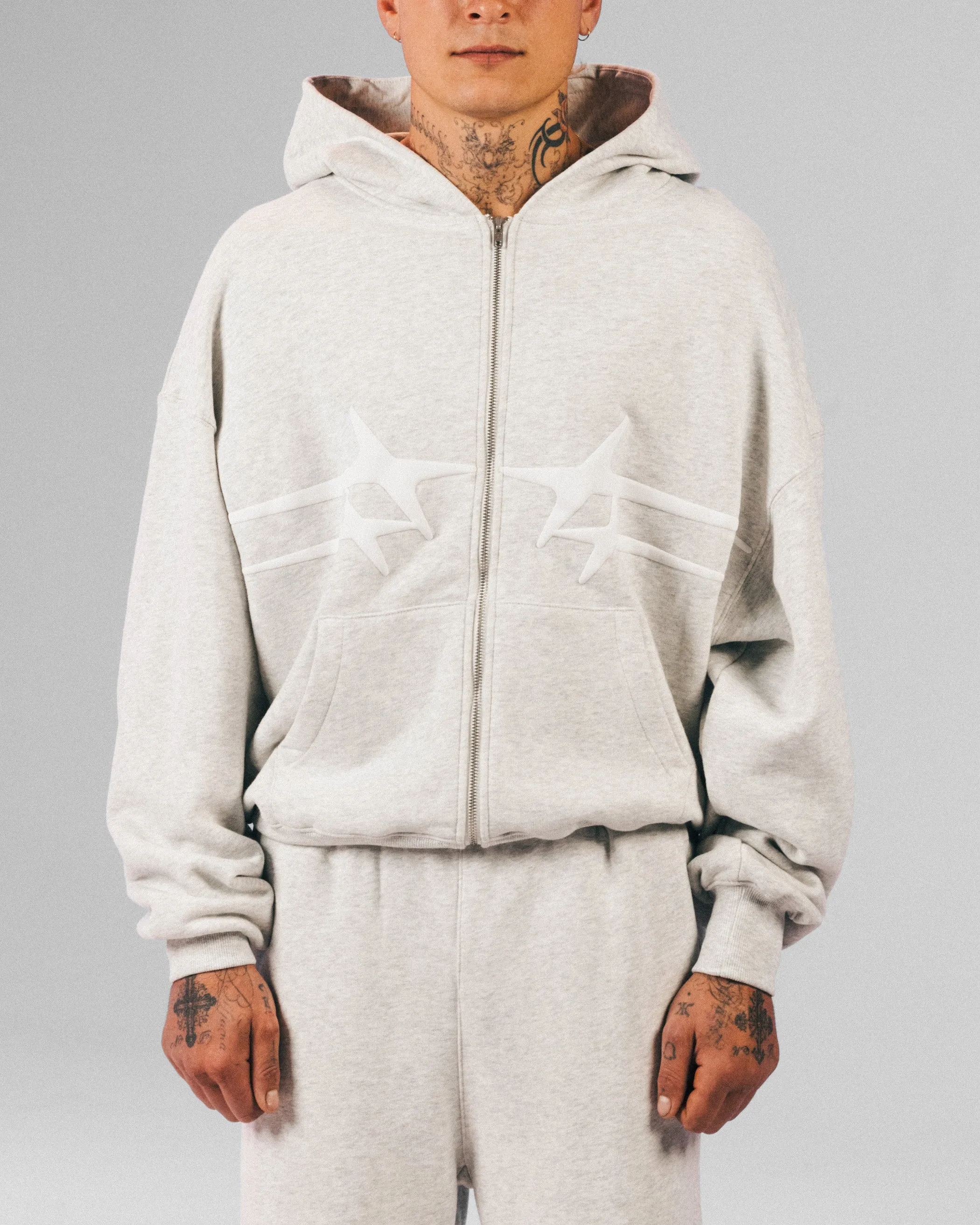 Loiter Celestial Full Zip Hoodie Light Grey Marl