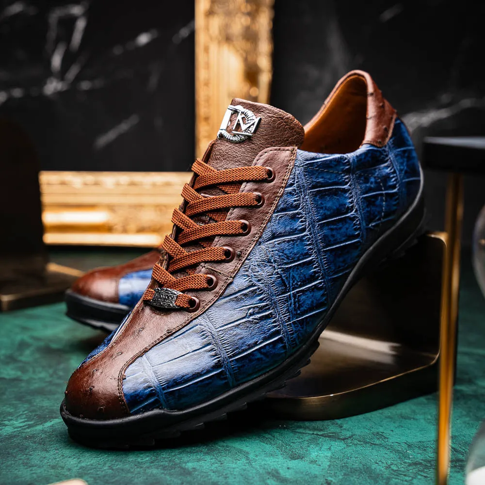 Marco Di Milano SAULO Alligator/Ostrich Bluejean Fashion Sneakers