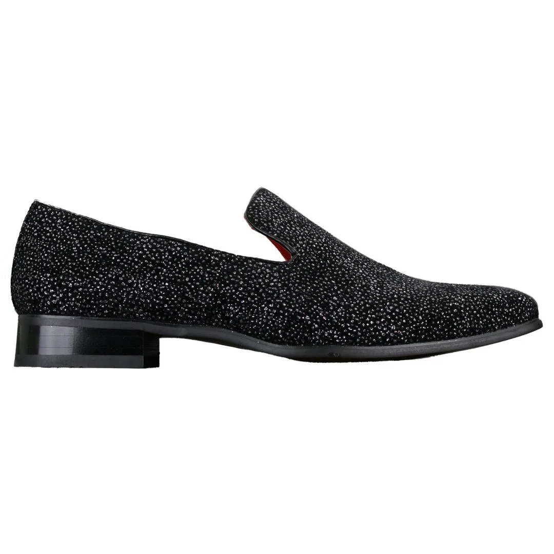 Mens Shiny Glitter Black White Party Smart Formal Slip On Loafers Leather Shoes