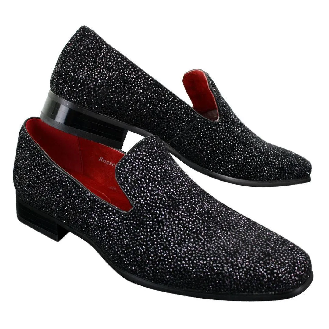 Mens Shiny Glitter Black White Party Smart Formal Slip On Loafers Leather Shoes