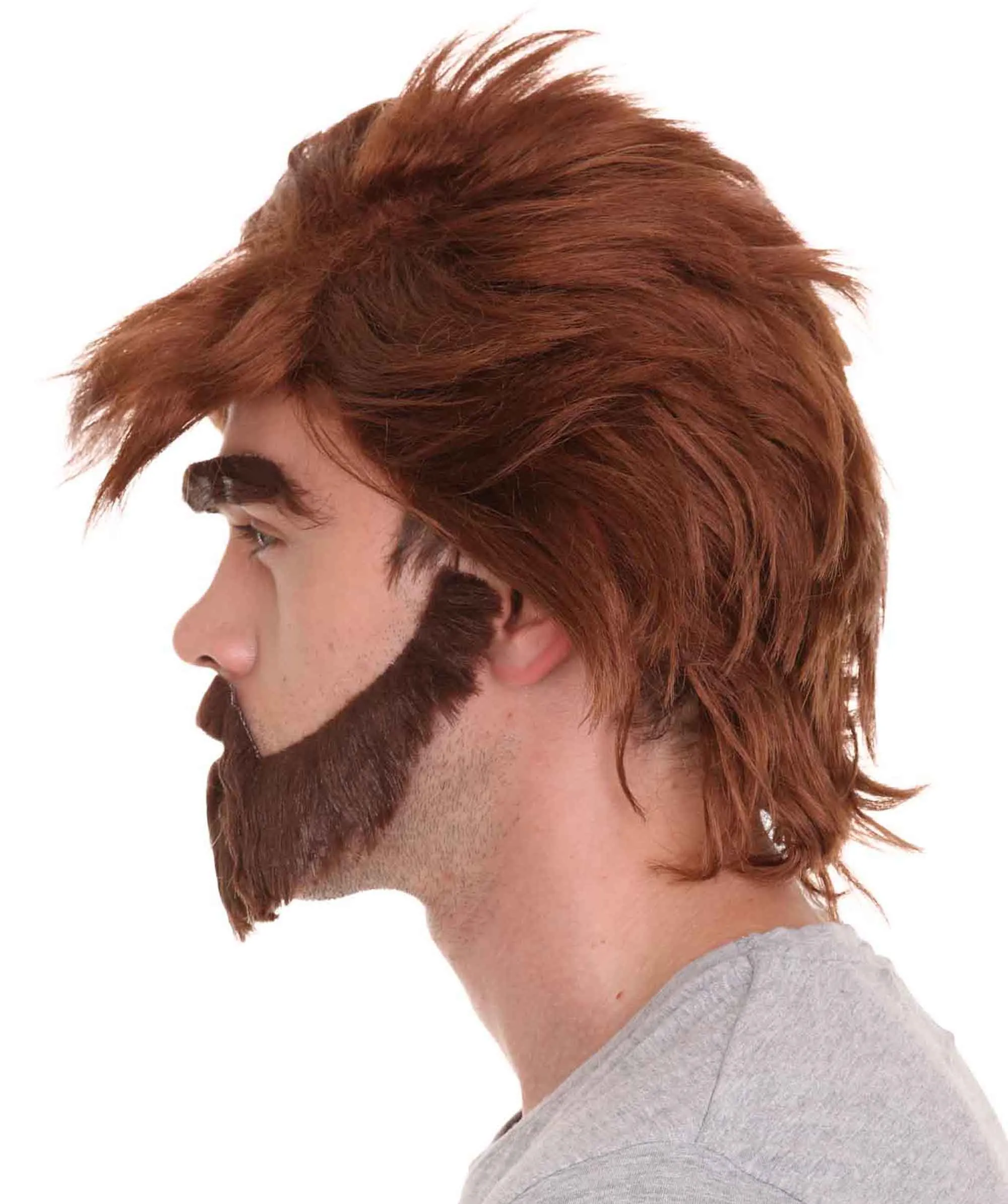 Men's TV Movie Character Moustache and Beard Set wig | Burgundy Wigs | Premium Breathable Capless Cap