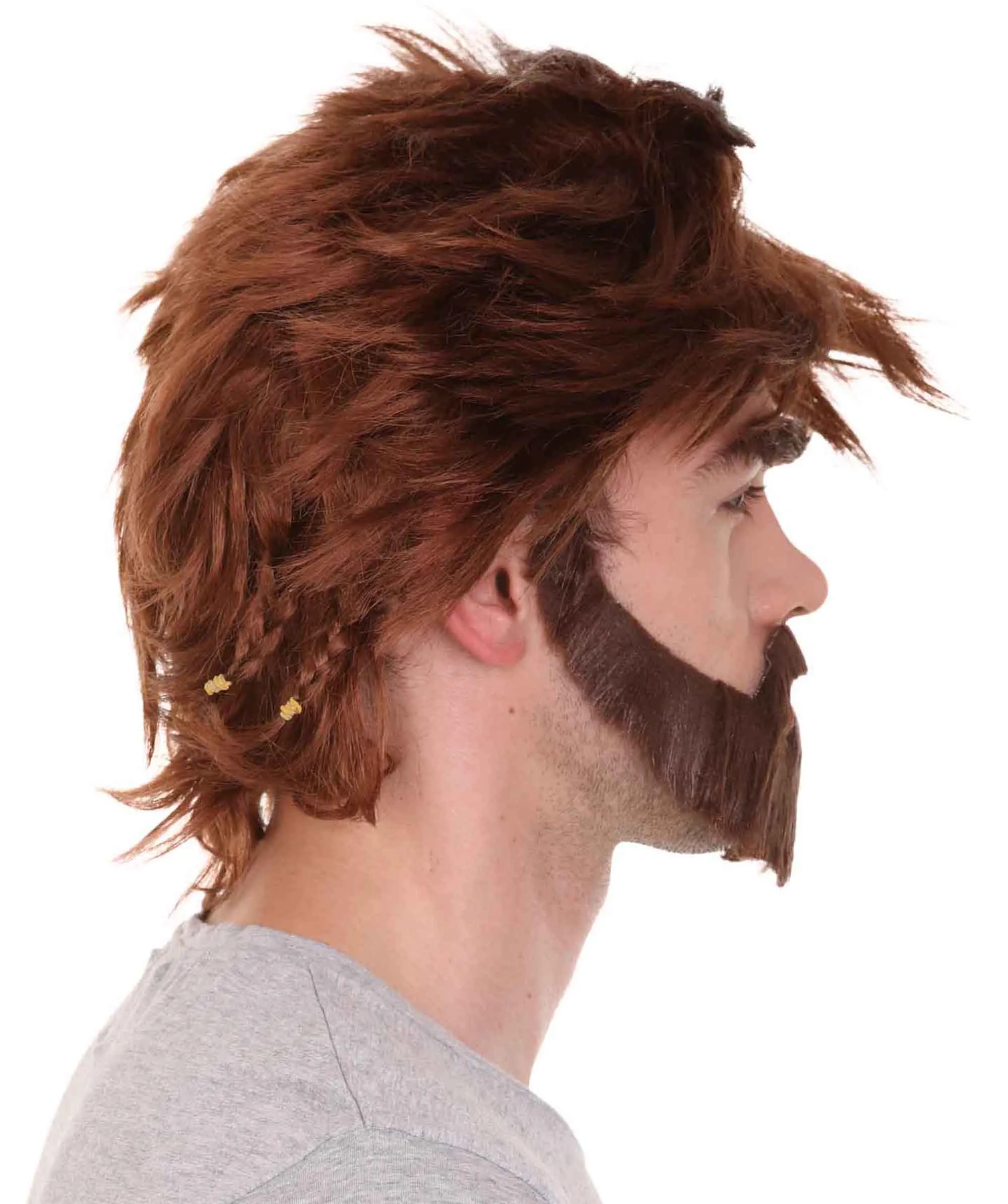 Men's TV Movie Character Moustache and Beard Set wig | Burgundy Wigs | Premium Breathable Capless Cap