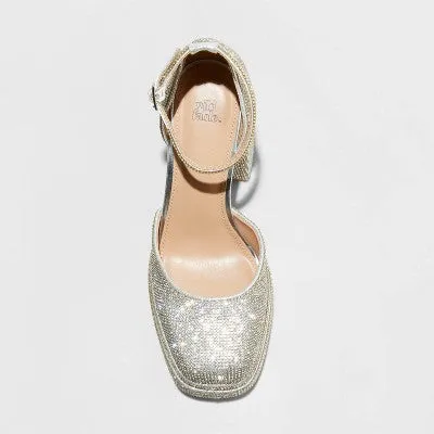 New - Women's Bianca Rhinestone Platform Pumps - Wild Fable Silver 8.5