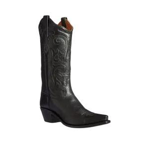 Old West Black Womens All Over Leather 12in Snip Toe Stitch Cowboy Boots