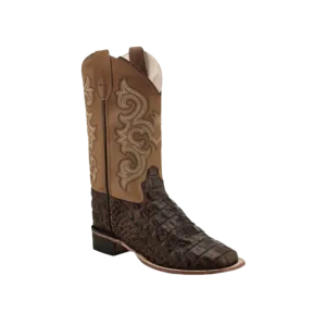 Old West Brown Youth Boys Leather Faux Gator Cowboy Boots