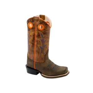 Old West Kid's Leather Dark Brown Orange Boots