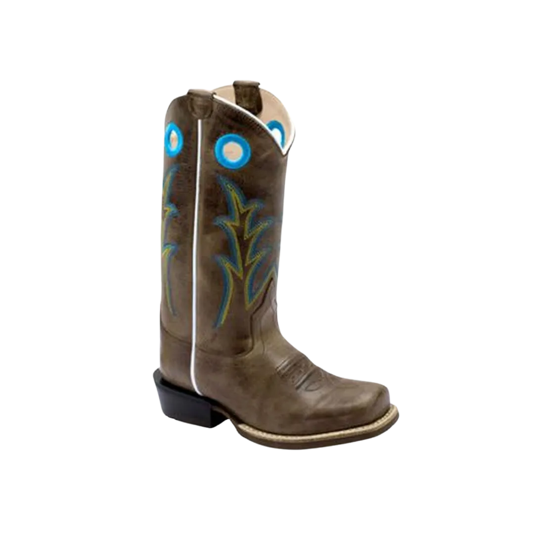 Old West Kid's Western Square Leather Cactus Light Brown Boots