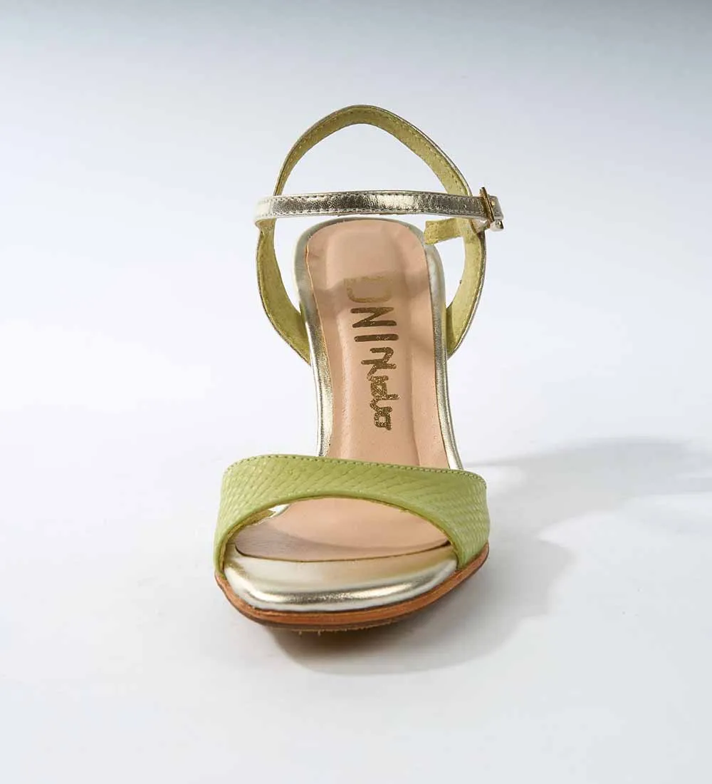 Olive Glow and Metallic Gold Leather - Handmade Tango Shoes - Lumia 4553