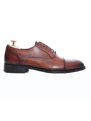 Oxford Cap Toe - Cognac Tan Lace Up (Hand Painted Patina)