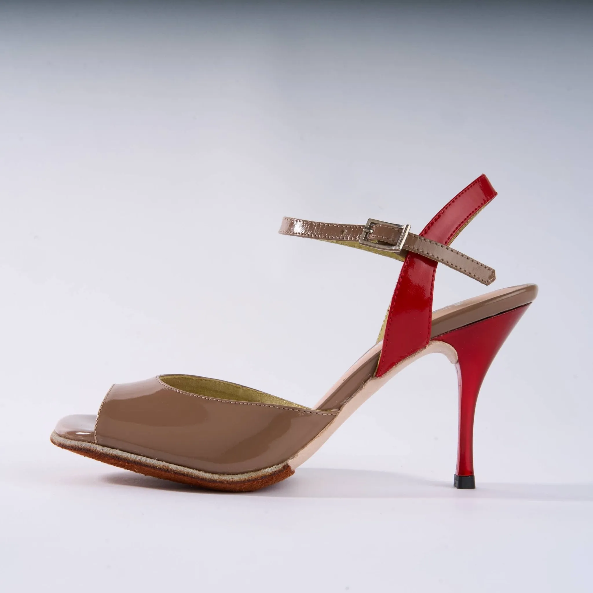 Patent Beige and Red Leather - Handmade Tango Shoes - Ema 4837