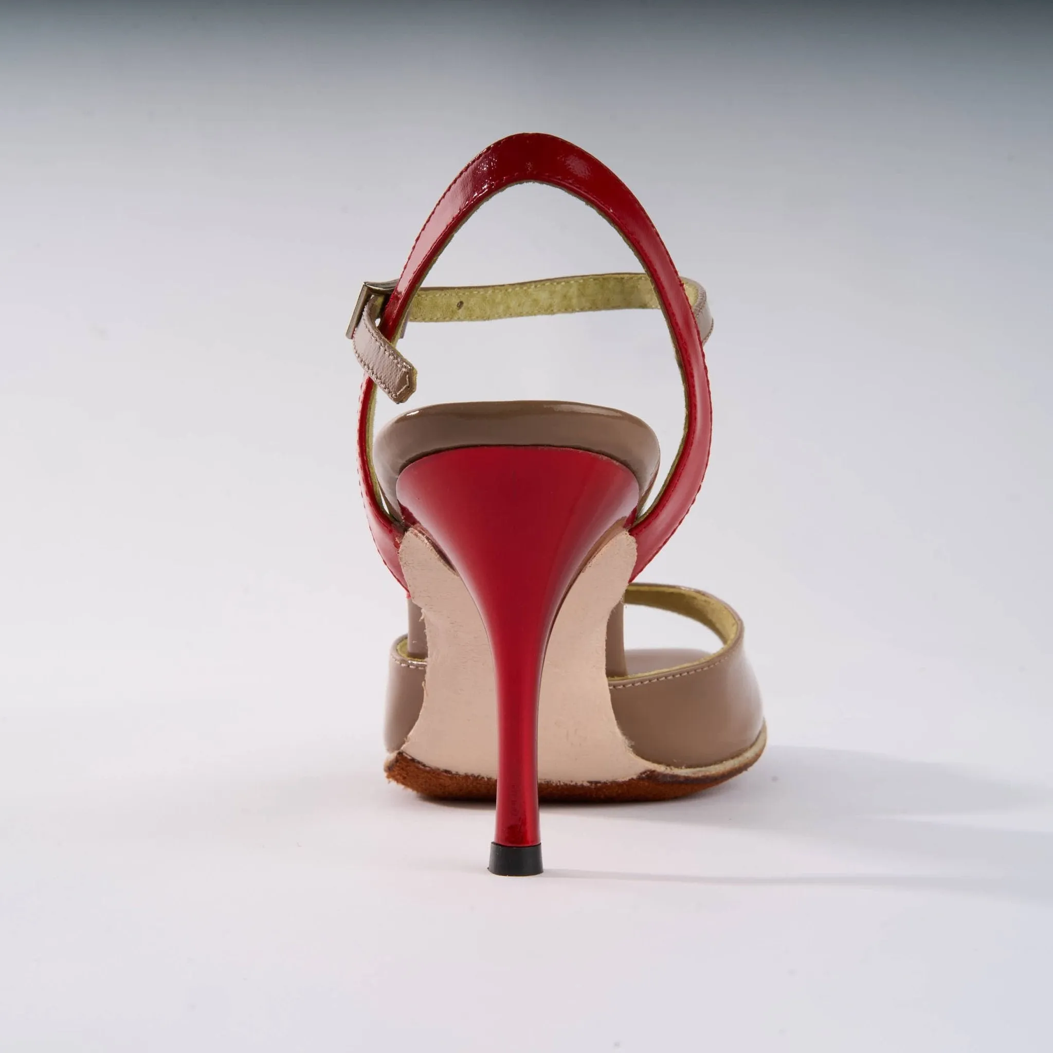 Patent Beige and Red Leather - Handmade Tango Shoes - Ema 4837