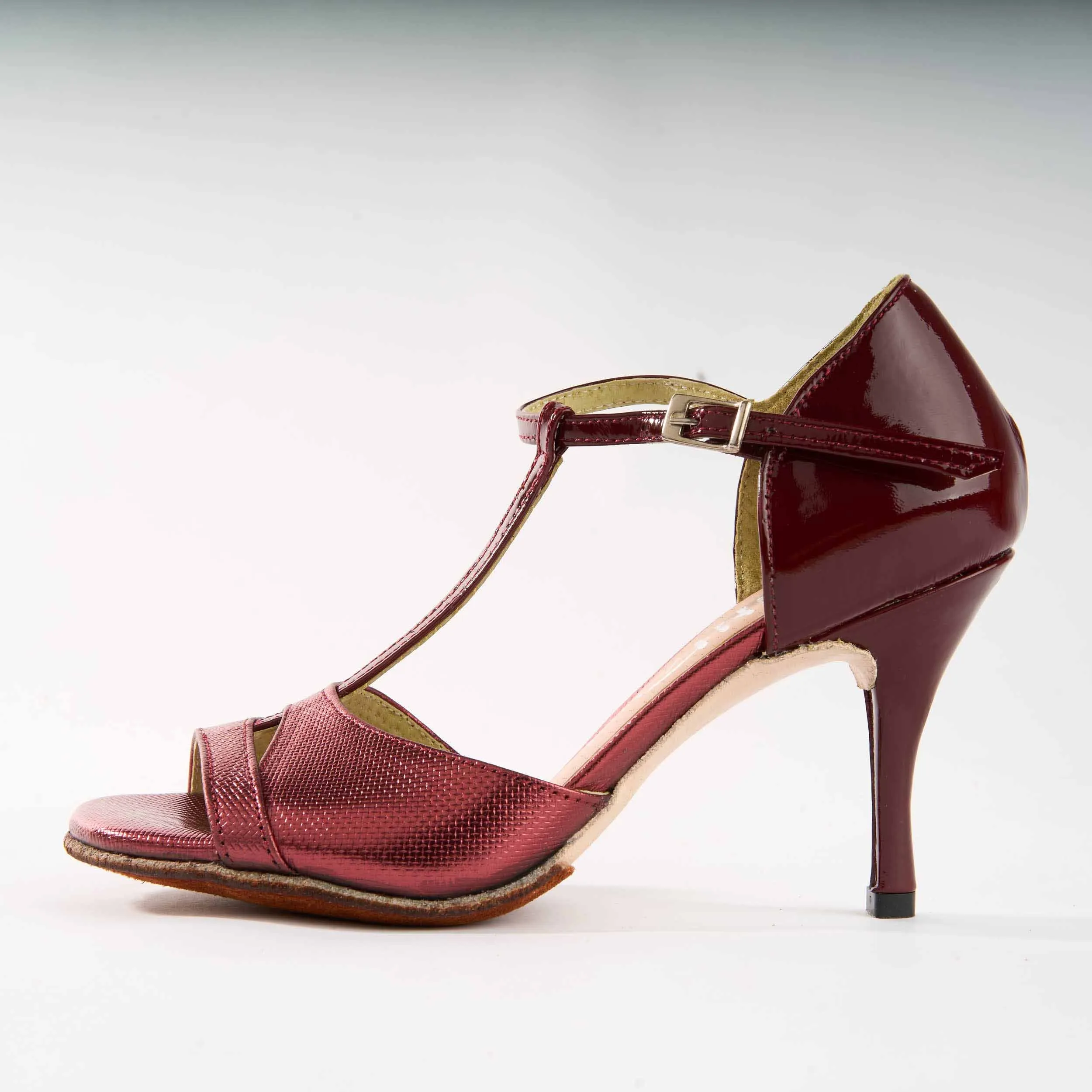 Patent Burgundy and Metalic Red - Handmade Shoe - Dana 4208