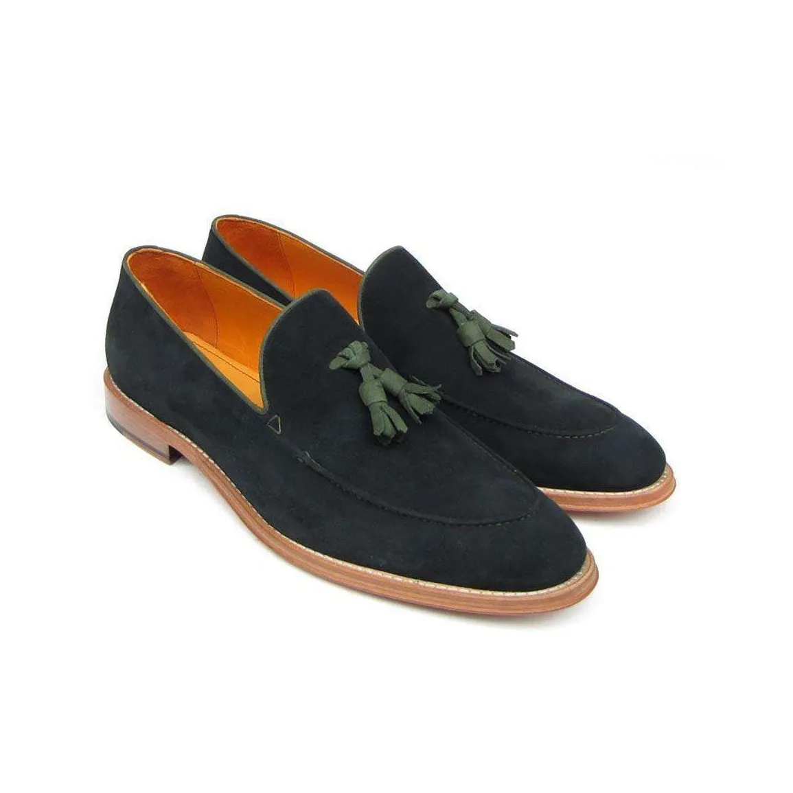 Paul Parkman Handmade Designer Shoes Men's Handmade Designer Shoes Tassel Suede Green Loafers (PM4033)