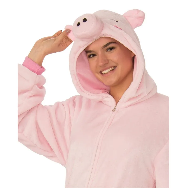 Pig Furry Hooded Onesie Adult Costume