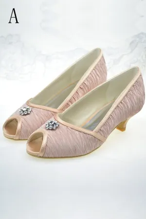 Pretty Pink Low Heel Beaded Handmade Comfy Women Shoes S71