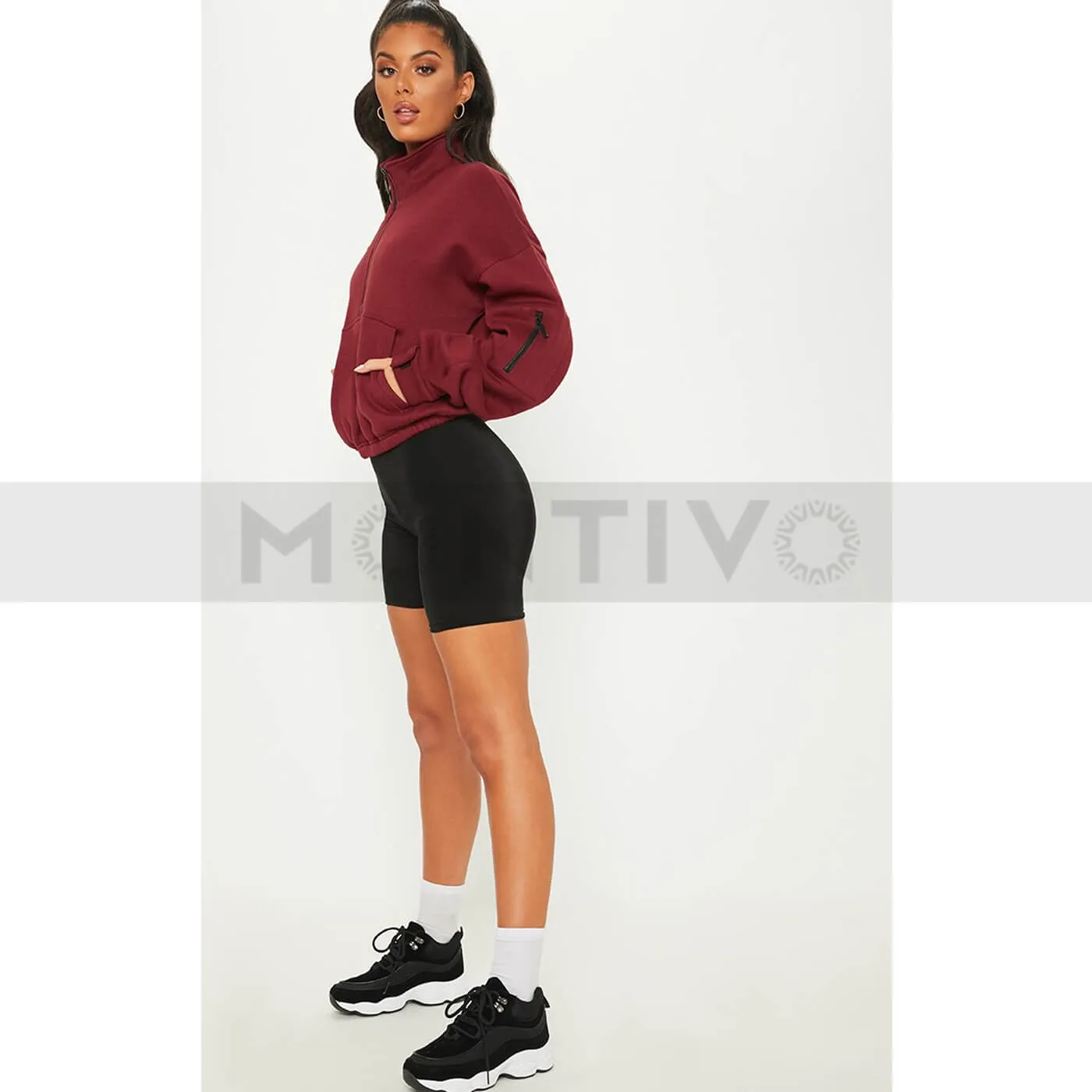 PTL Burgundy Oversized Zip Front Sweatshirt