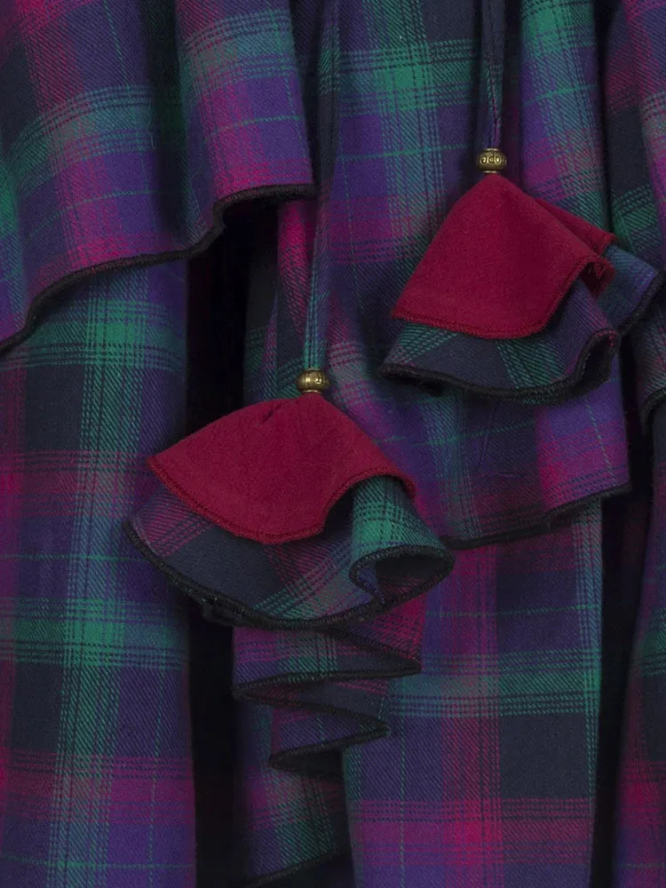 Purple Tartan Irregular Brushed Cotton Pleated Medieval Skirt